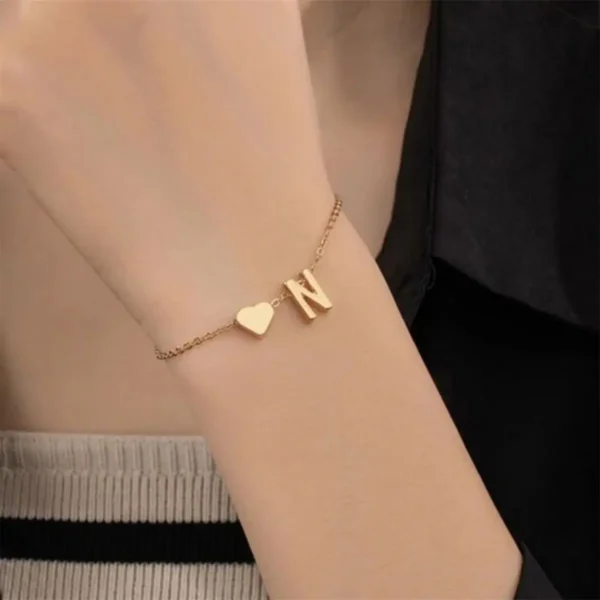 26 Letters Fashion English Initial Letter Heart Bracelet DIY Personalized Name Bracelets Girls Women Anniversary Jewelry Gifts - Image 2